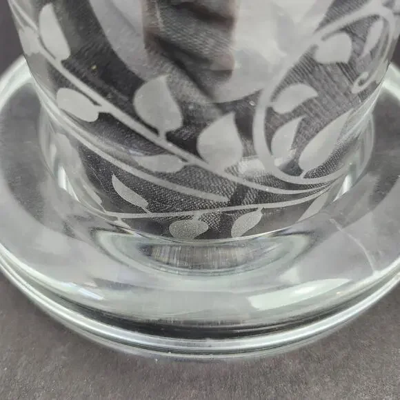 Vintage Miniature Glass Domed Butter Dish Etched Butterflies Vines Votive Candle - Picture 6 of 12